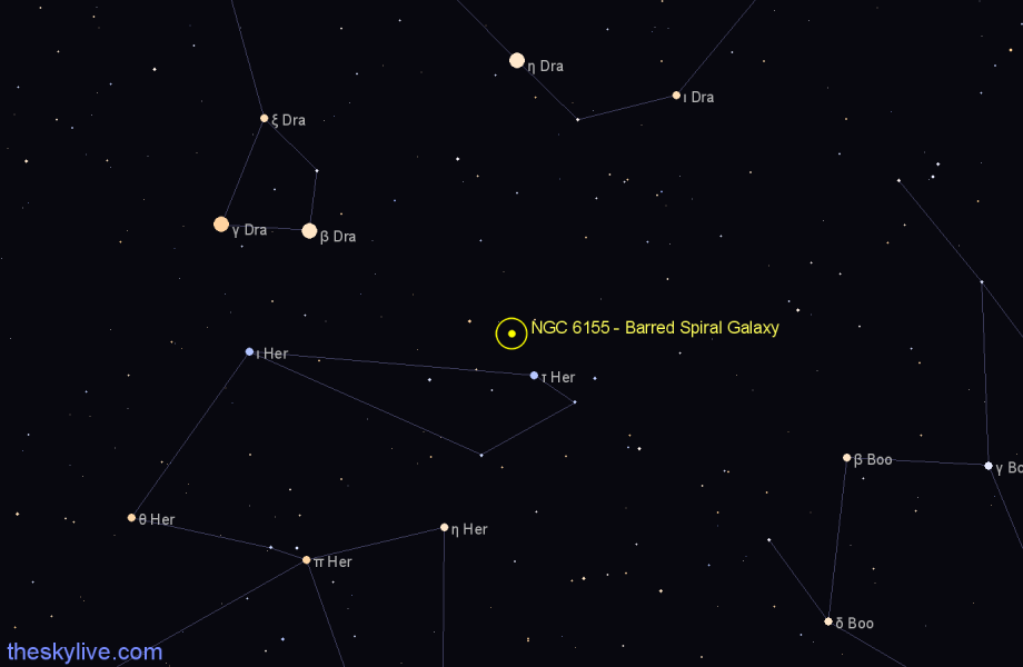 Finder chart NGC 6155 - Barred Spiral Galaxy in Hercules star