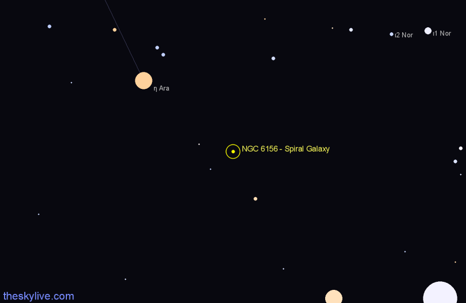 Finder chart NGC 6156 - Spiral Galaxy in Ara star