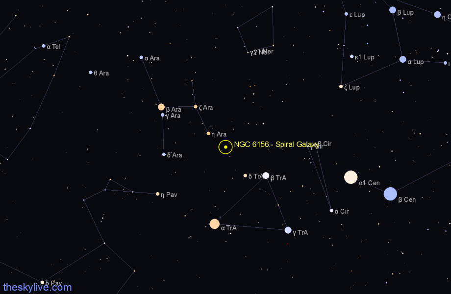 Finder chart NGC 6156 - Spiral Galaxy in Ara star