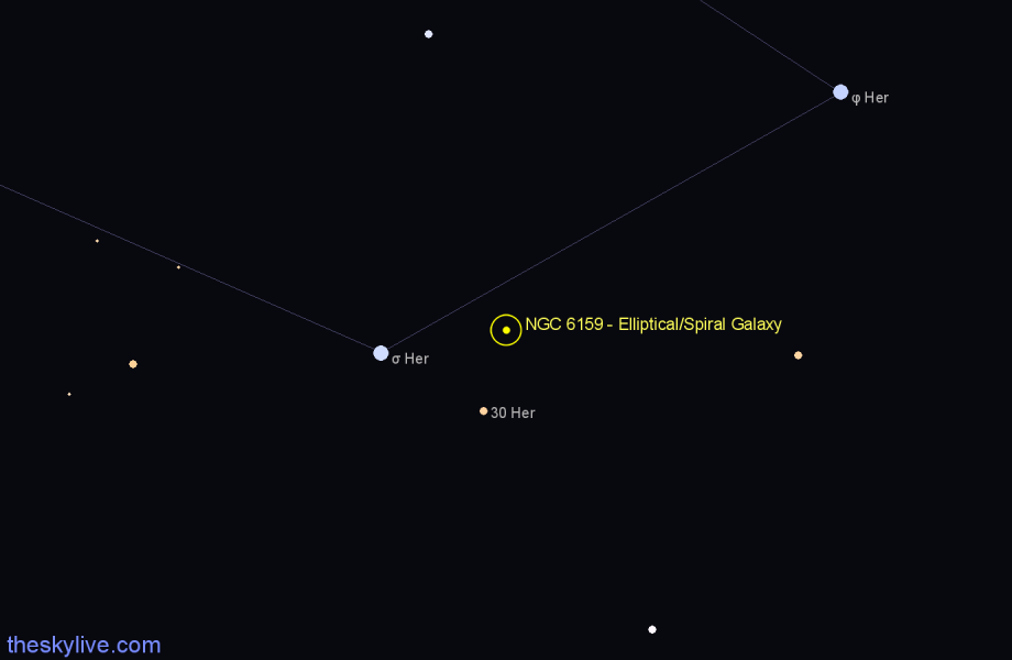 Finder chart NGC 6159 - Elliptical/Spiral Galaxy in Hercules star