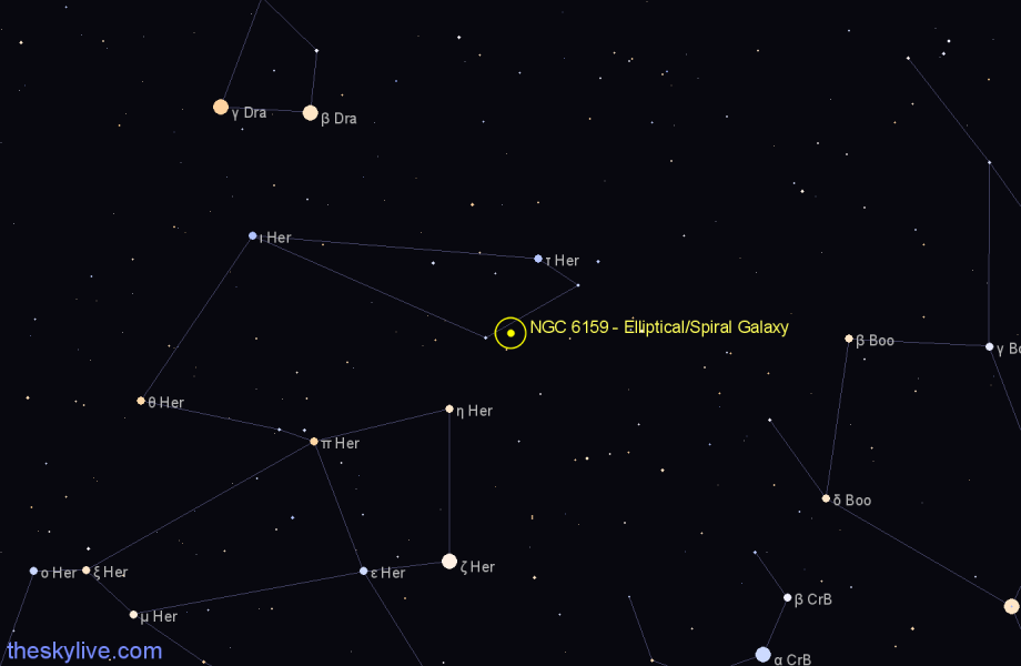 Finder chart NGC 6159 - Elliptical/Spiral Galaxy in Hercules star