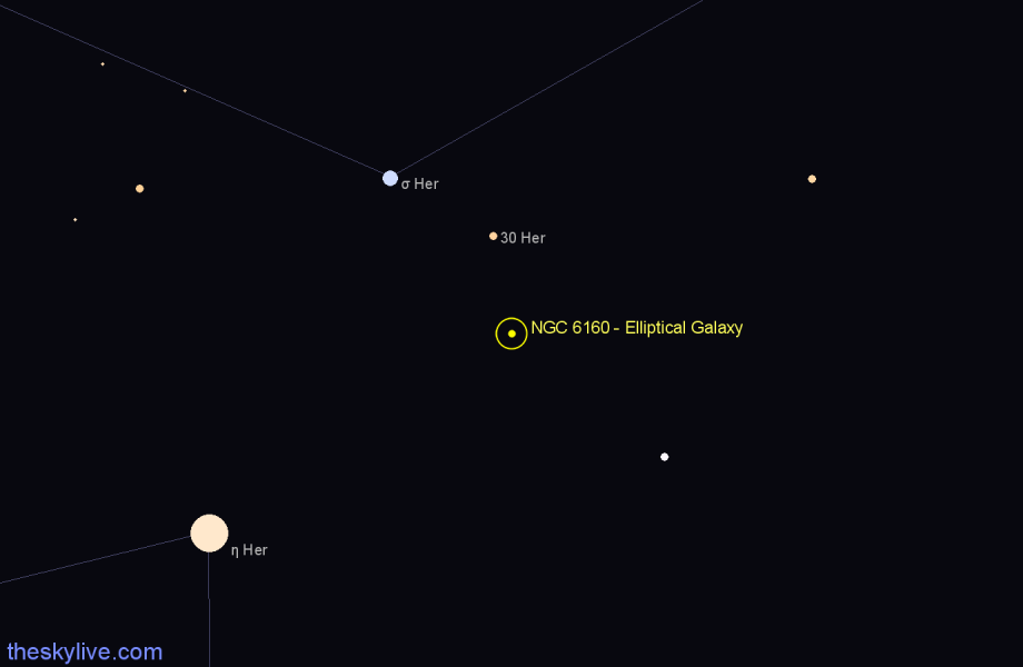 Finder chart NGC 6160 - Elliptical Galaxy in Hercules star