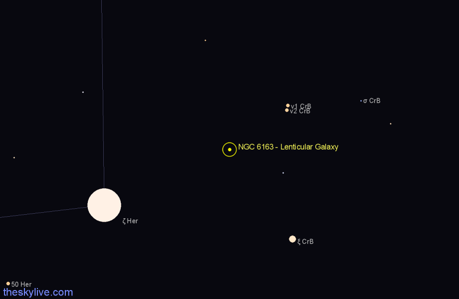 Finder chart NGC 6163 - Lenticular Galaxy in Hercules star