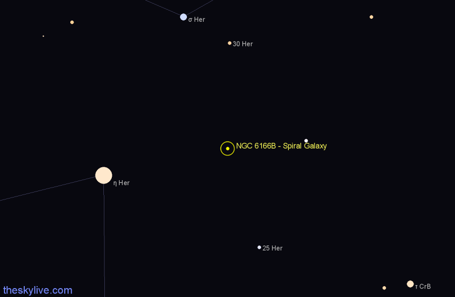 Finder chart NGC 6166B - Spiral Galaxy in Hercules star