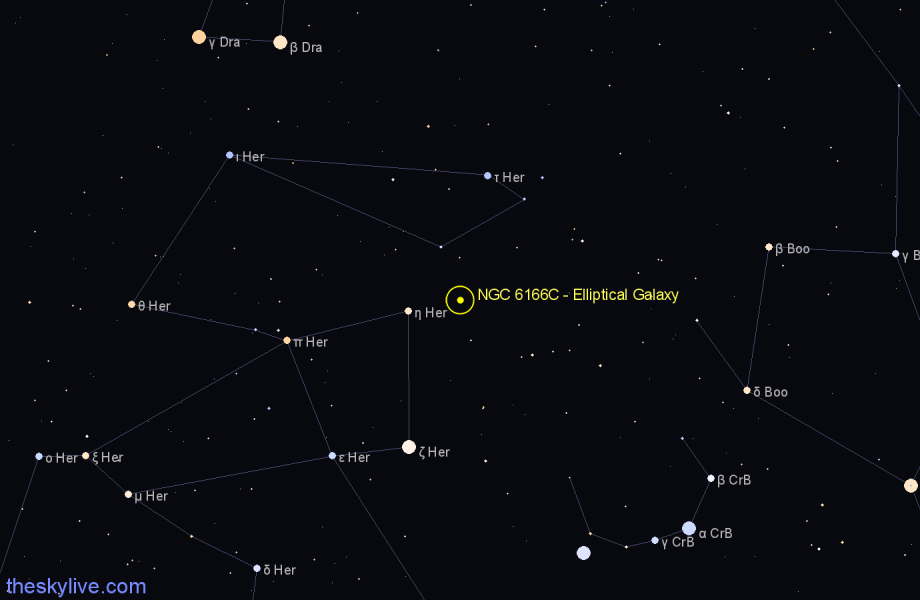 Finder chart NGC 6166C - Elliptical Galaxy in Hercules star