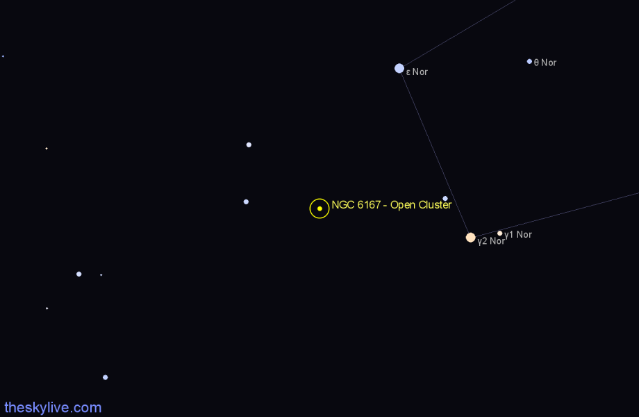 Finder chart NGC 6167 - Open Cluster in Ara star