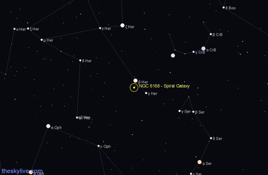 Finder chart NGC 6168 - Spiral Galaxy in Hercules star