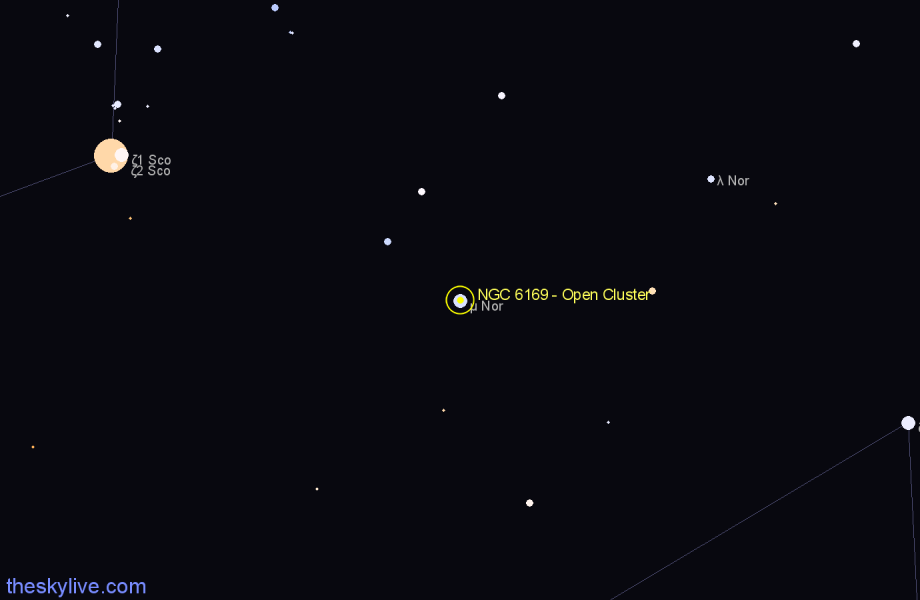 Finder chart NGC 6169 - Open Cluster in Scorpius star