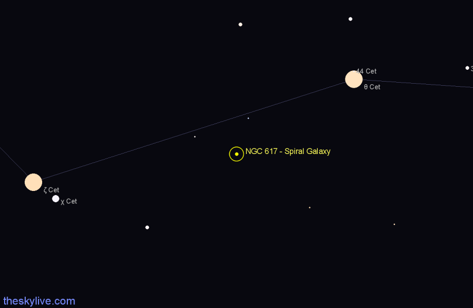 Finder chart NGC 617 - Spiral Galaxy in Cetus star