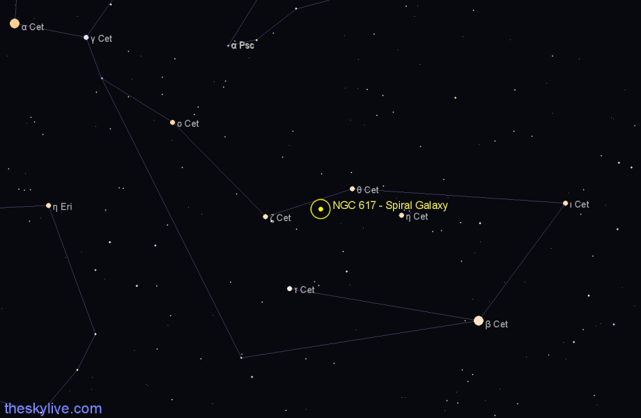 Finder chart NGC 617 - Spiral Galaxy in Cetus star