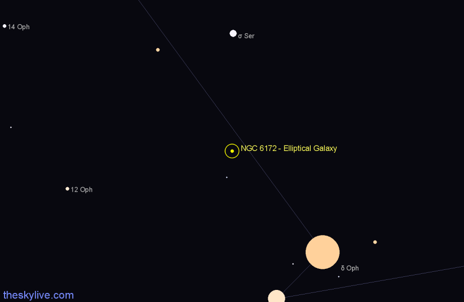 Finder chart NGC 6172 - Elliptical Galaxy in Ophiuchus star