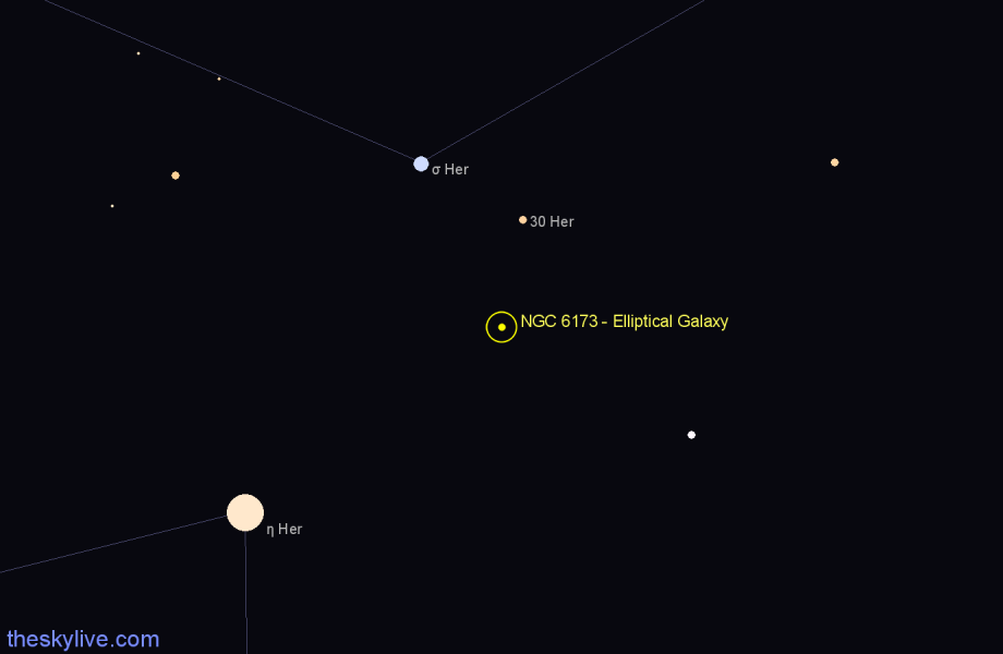 Finder chart NGC 6173 - Elliptical Galaxy in Hercules star