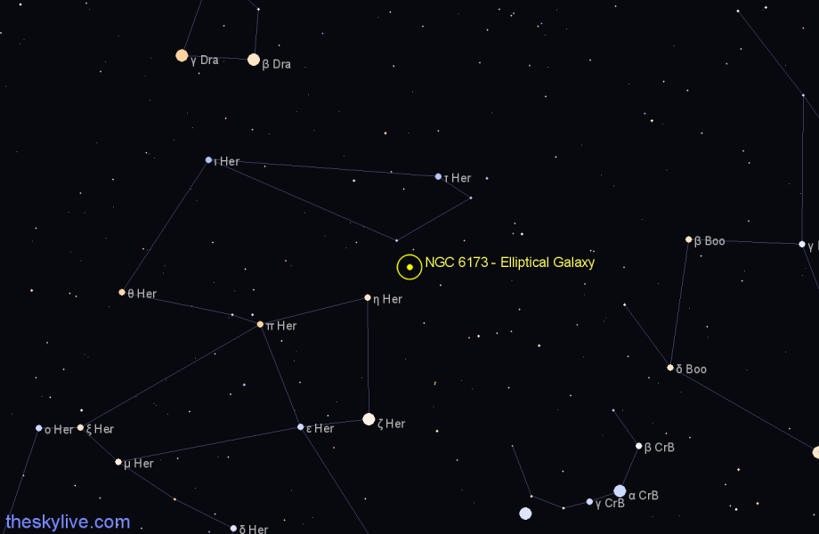 Finder chart NGC 6173 - Elliptical Galaxy in Hercules star