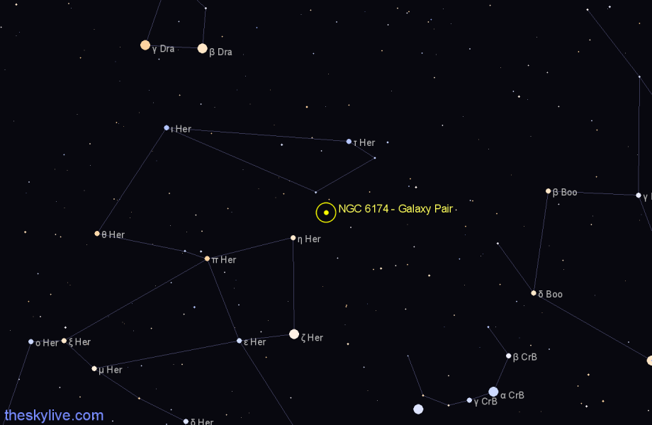 Finder chart NGC 6174 - Galaxy Pair in Hercules star