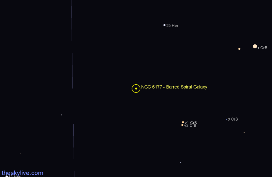 Finder chart NGC 6177 - Barred Spiral Galaxy in Hercules star