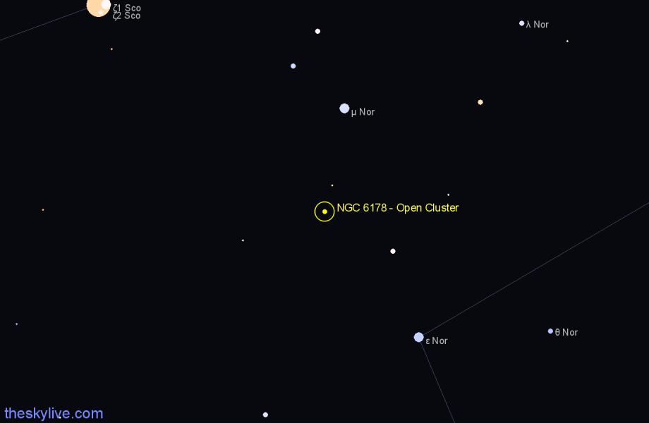 Finder chart NGC 6178 - Open Cluster in Scorpius star