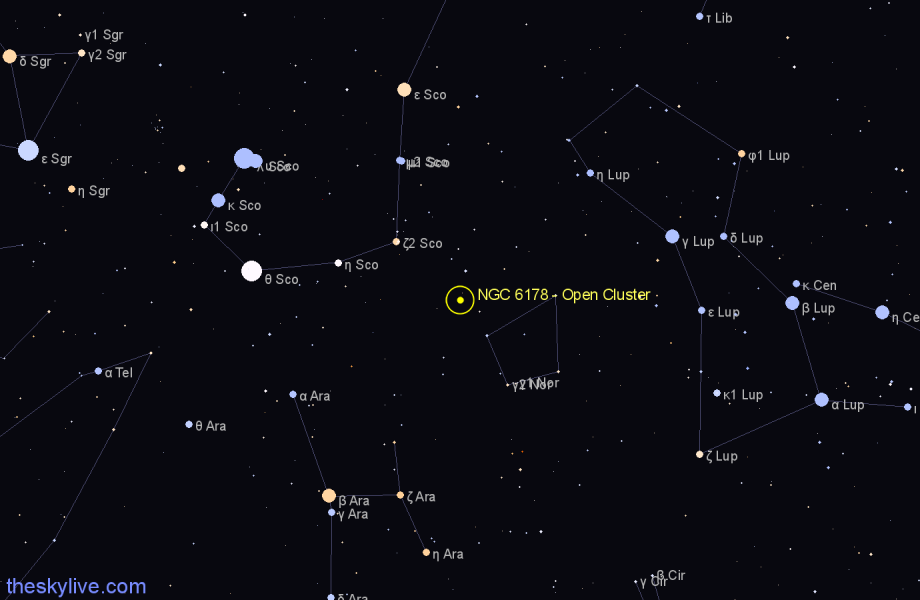 Finder chart NGC 6178 - Open Cluster in Scorpius star