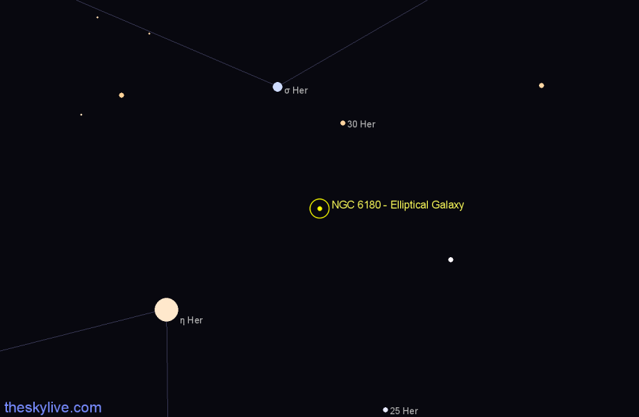 Finder chart NGC 6180 - Elliptical Galaxy in Hercules star