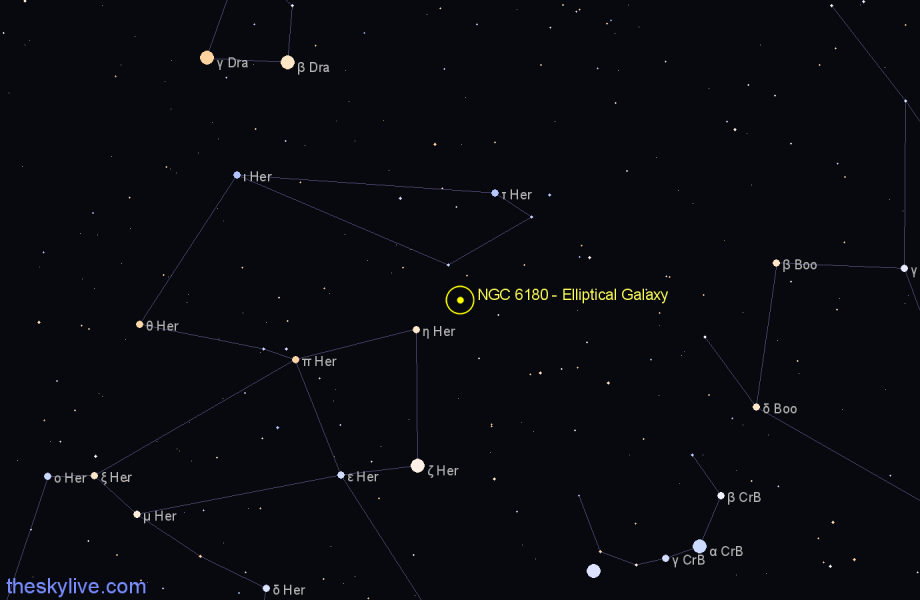 Finder chart NGC 6180 - Elliptical Galaxy in Hercules star