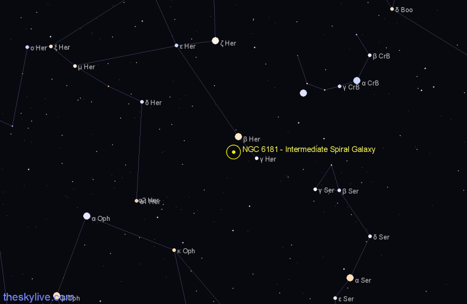 Finder chart NGC 6181 - Intermediate Spiral Galaxy in Hercules star