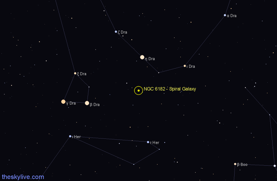 Finder chart NGC 6182 - Spiral Galaxy in Draco star