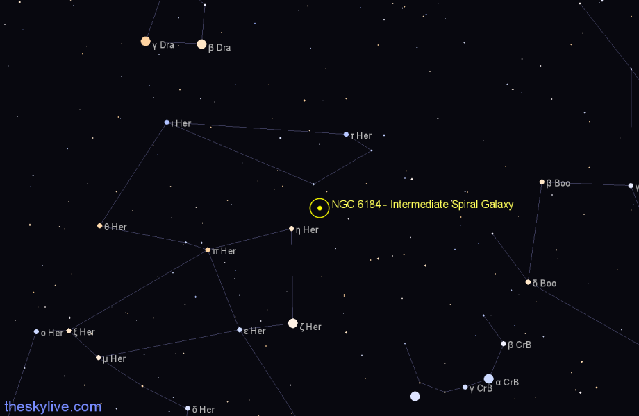 Finder chart NGC 6184 - Intermediate Spiral Galaxy in Hercules star