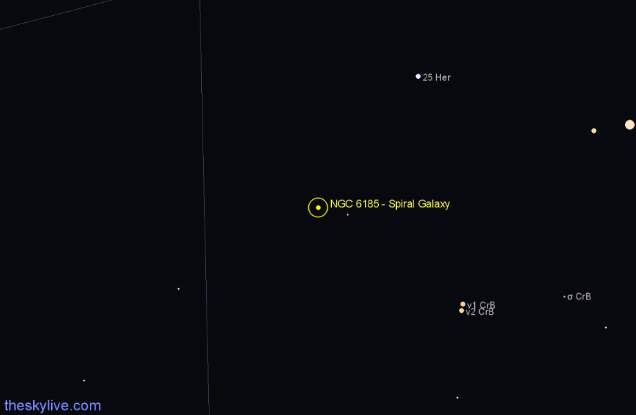 Finder chart NGC 6185 - Spiral Galaxy in Hercules star