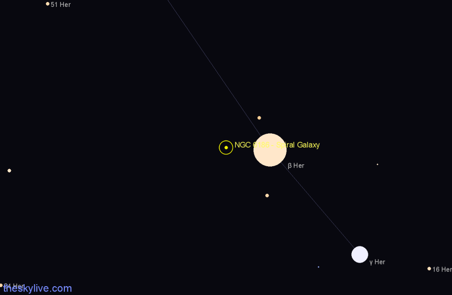 Finder chart NGC 6186 - Spiral Galaxy in Hercules star