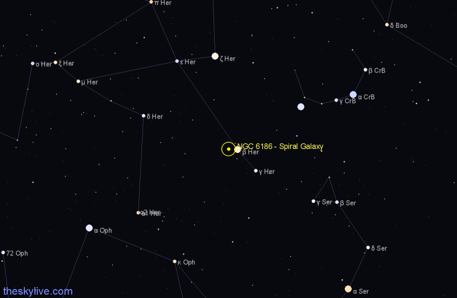 Finder chart NGC 6186 - Spiral Galaxy in Hercules star
