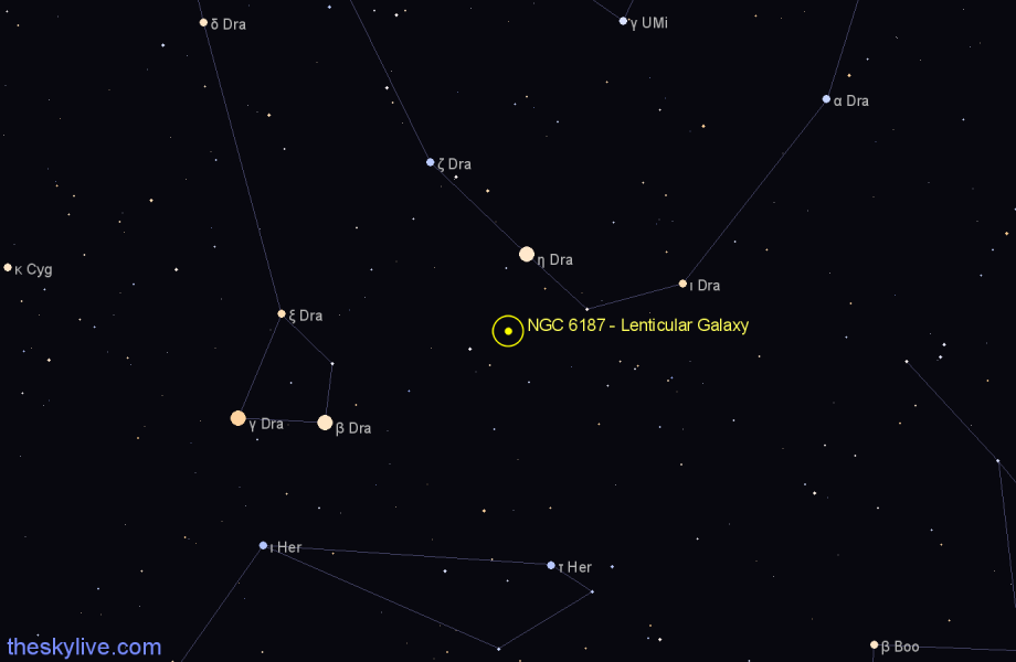 Finder chart NGC 6187 - Lenticular Galaxy in Draco star