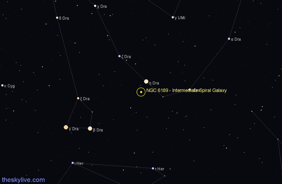 Finder chart NGC 6189 - Intermediate Spiral Galaxy in Draco star