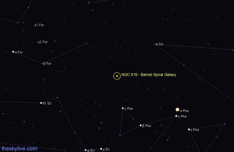 Finder chart NGC 619 - Barred Spiral Galaxy in Sculptor star