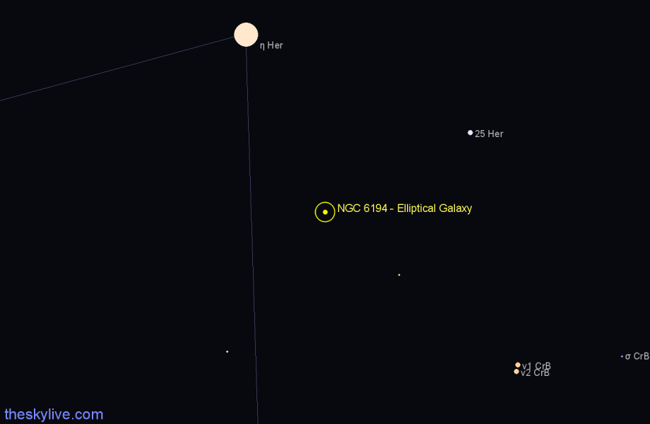 Finder chart NGC 6194 - Elliptical Galaxy in Hercules star