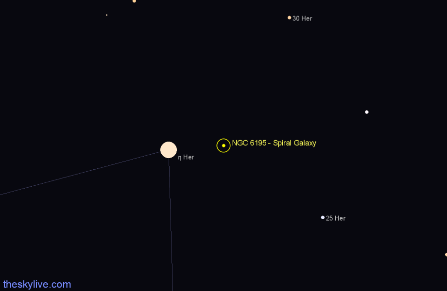 Finder chart NGC 6195 - Spiral Galaxy in Hercules star
