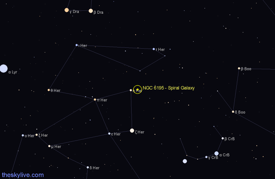 Finder chart NGC 6195 - Spiral Galaxy in Hercules star