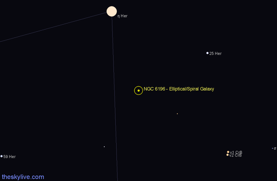 Finder chart NGC 6196 - Elliptical/Spiral Galaxy in Hercules star