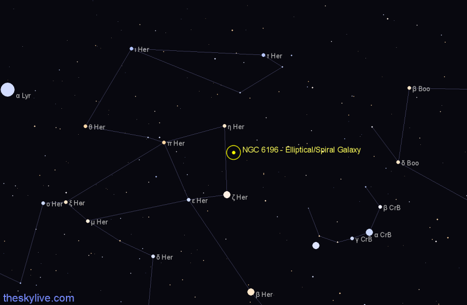 Finder chart NGC 6196 - Elliptical/Spiral Galaxy in Hercules star