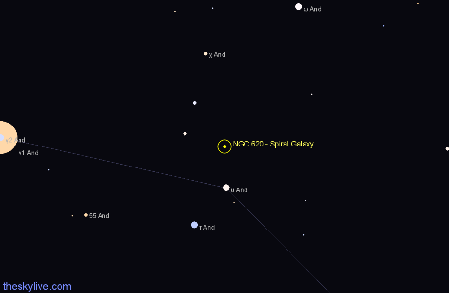 Finder chart NGC 620 - Spiral Galaxy in Andromeda star