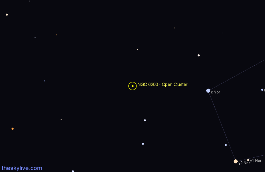 Finder chart NGC 6200 - Open Cluster in Ara star