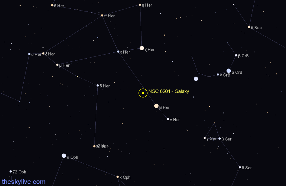 Finder chart NGC 6201 - Galaxy in Hercules star