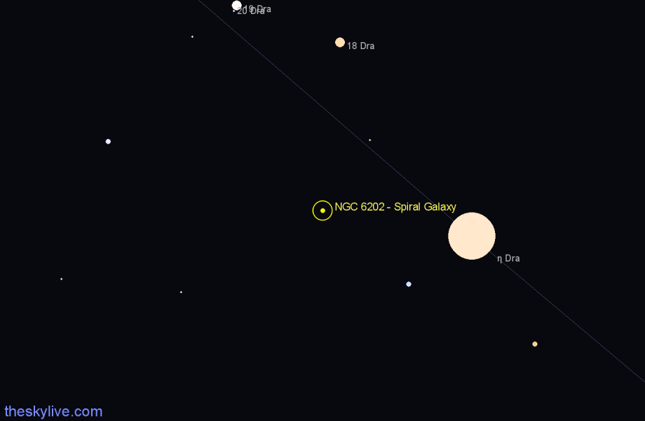 Finder chart NGC 6202 - Spiral Galaxy in Draco star