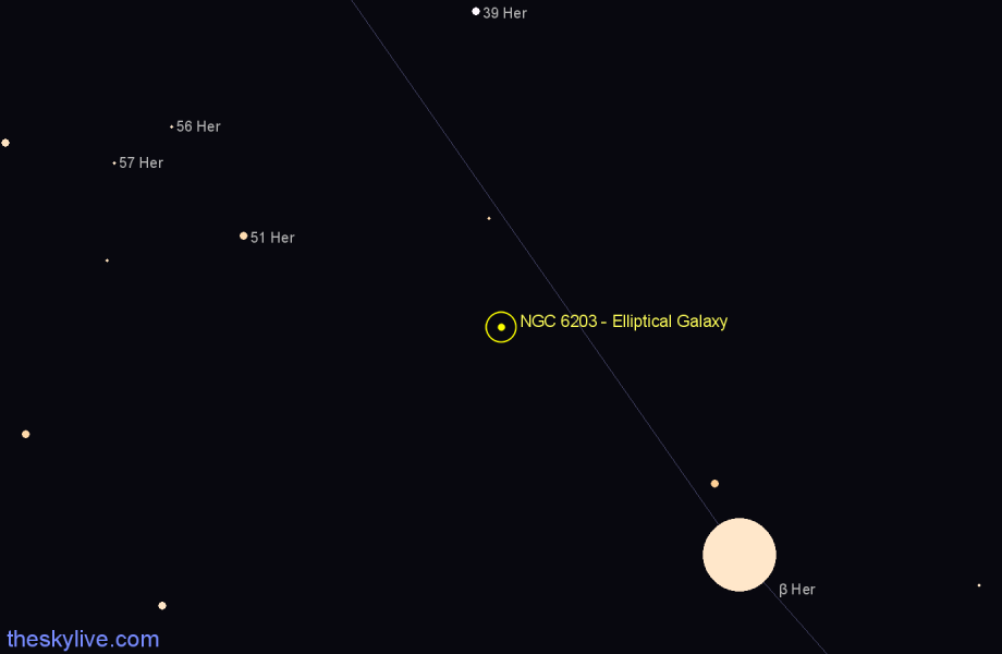 Finder chart NGC 6203 - Elliptical Galaxy in Hercules star