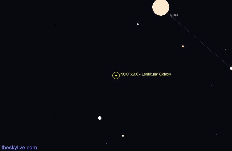 Finder chart NGC 6206 - Lenticular Galaxy in Draco star