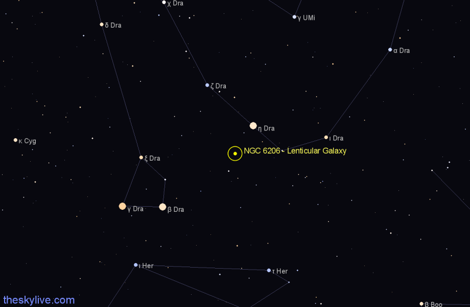 Finder chart NGC 6206 - Lenticular Galaxy in Draco star