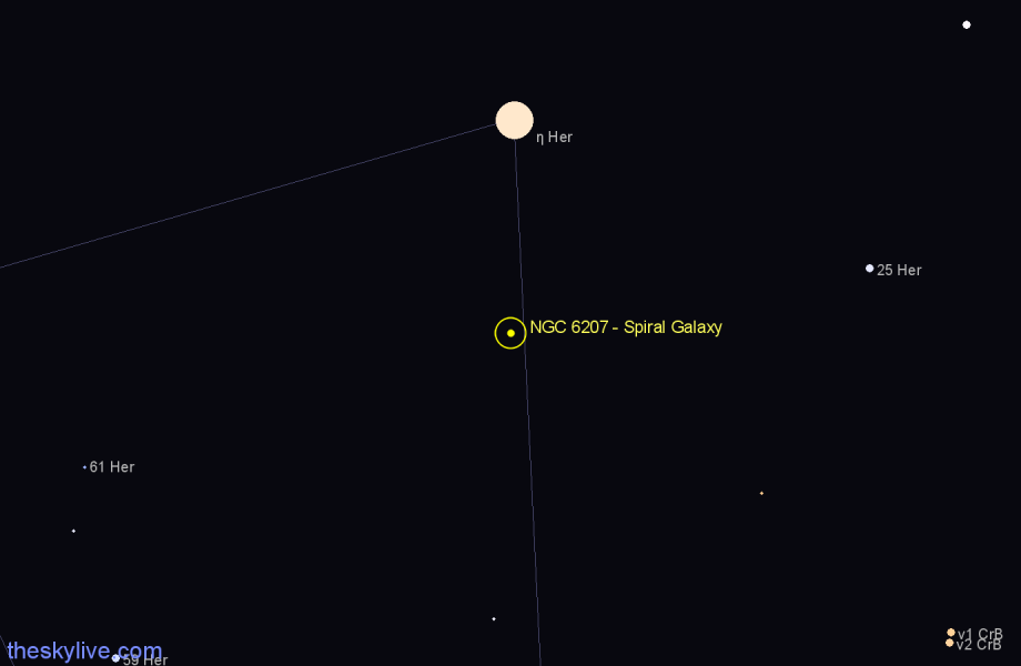 Finder chart NGC 6207 - Spiral Galaxy in Hercules star