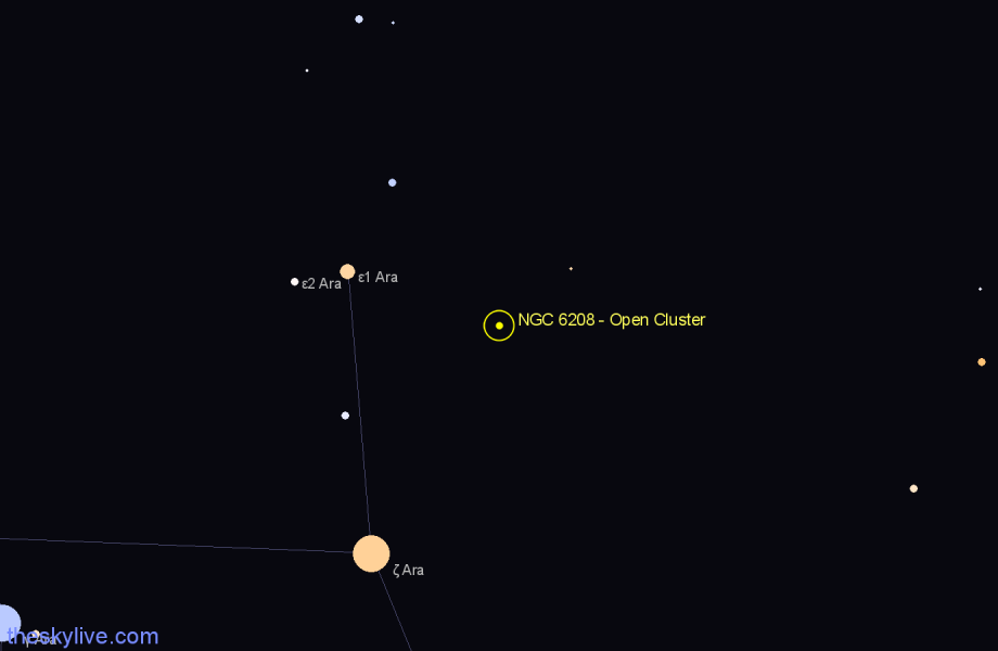 Finder chart NGC 6208 - Open Cluster in Ara star