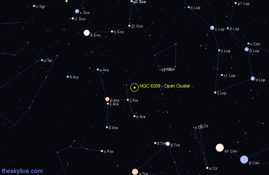 Finder chart NGC 6208 - Open Cluster in Ara star