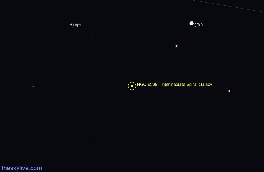 Finder chart NGC 6209 - Intermediate Spiral Galaxy in Apus star