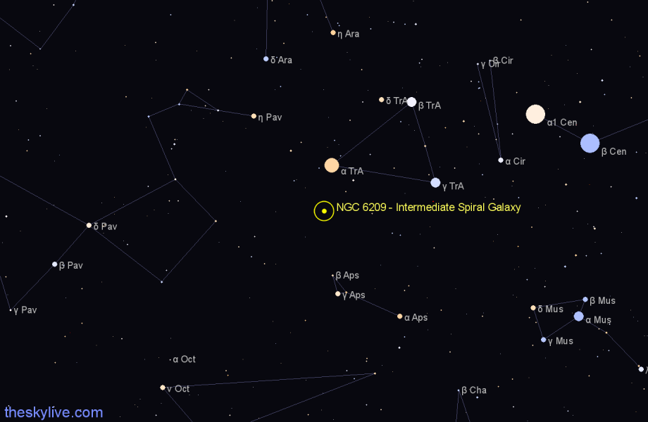 Finder chart NGC 6209 - Intermediate Spiral Galaxy in Apus star