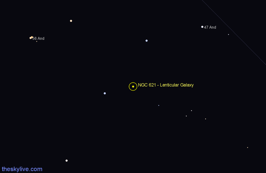 Finder chart NGC 621 - Lenticular Galaxy in Triangulum star